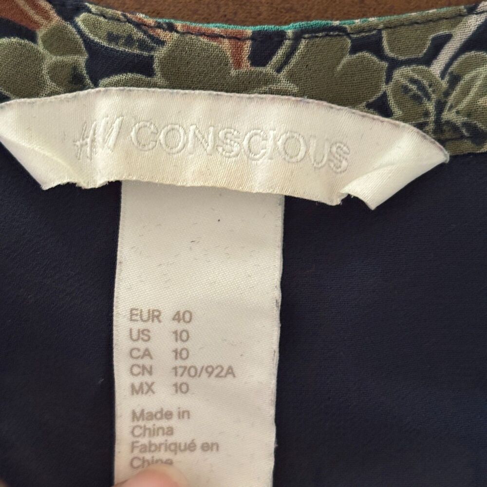 H&M Conscious Collection Navy Floral Maxi Shirt Dress Sz 10 Flowy Boho - Picture 7 of 10